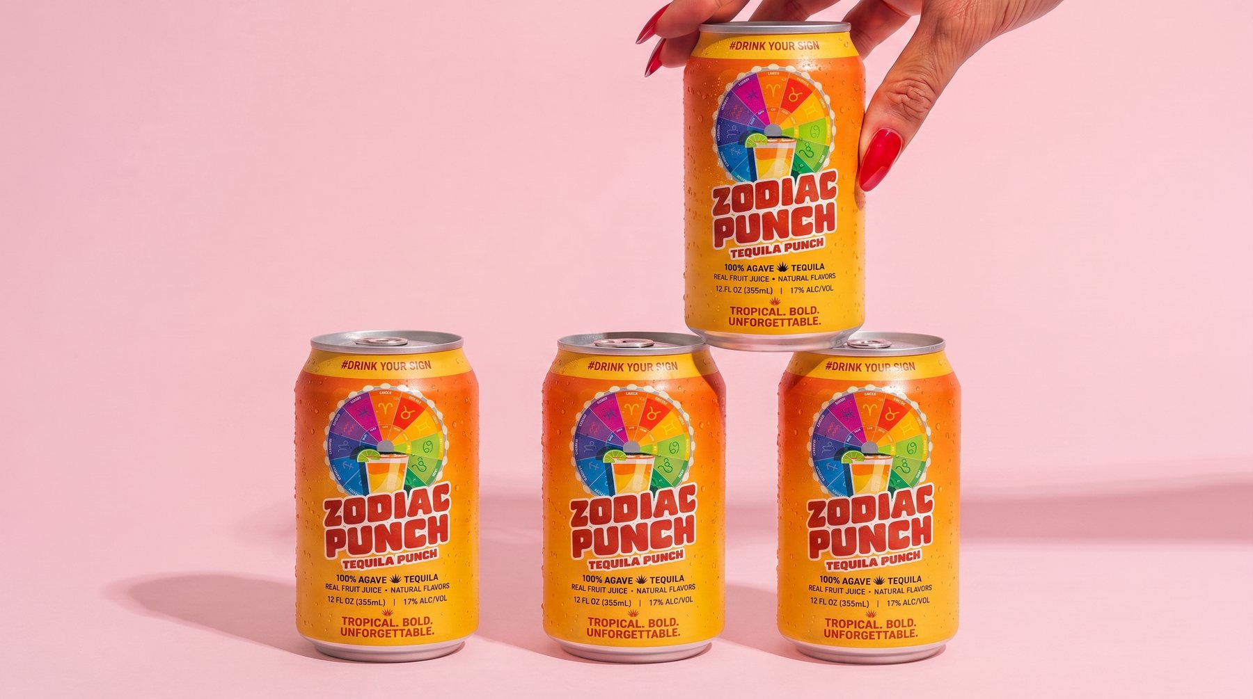 Four cans of Zodiac Punch tequila punch
